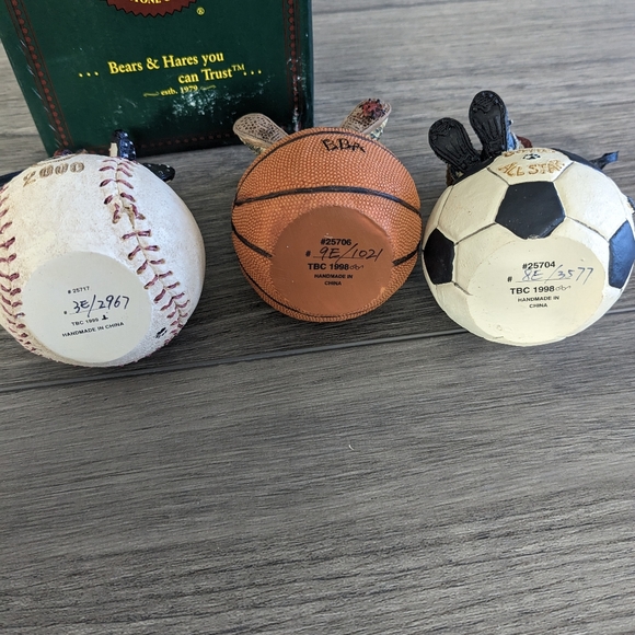 Boyd's Bears Bearstone Christmas Ornaments Baseball, Basketball, Soccer - Picture 3 of 4